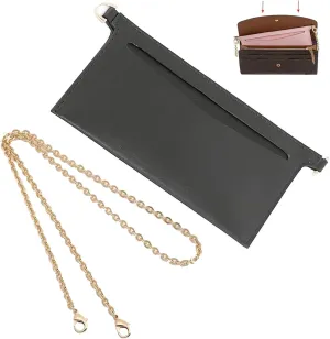Purse Conversion Kit Compatible with Emilie Wallet,Detachable Pocket Insert for Sarah Wallet,Convert Your Wallet into Crossbody Bag with D-Ring (Black with Chain, 6.7 * 3.15in)