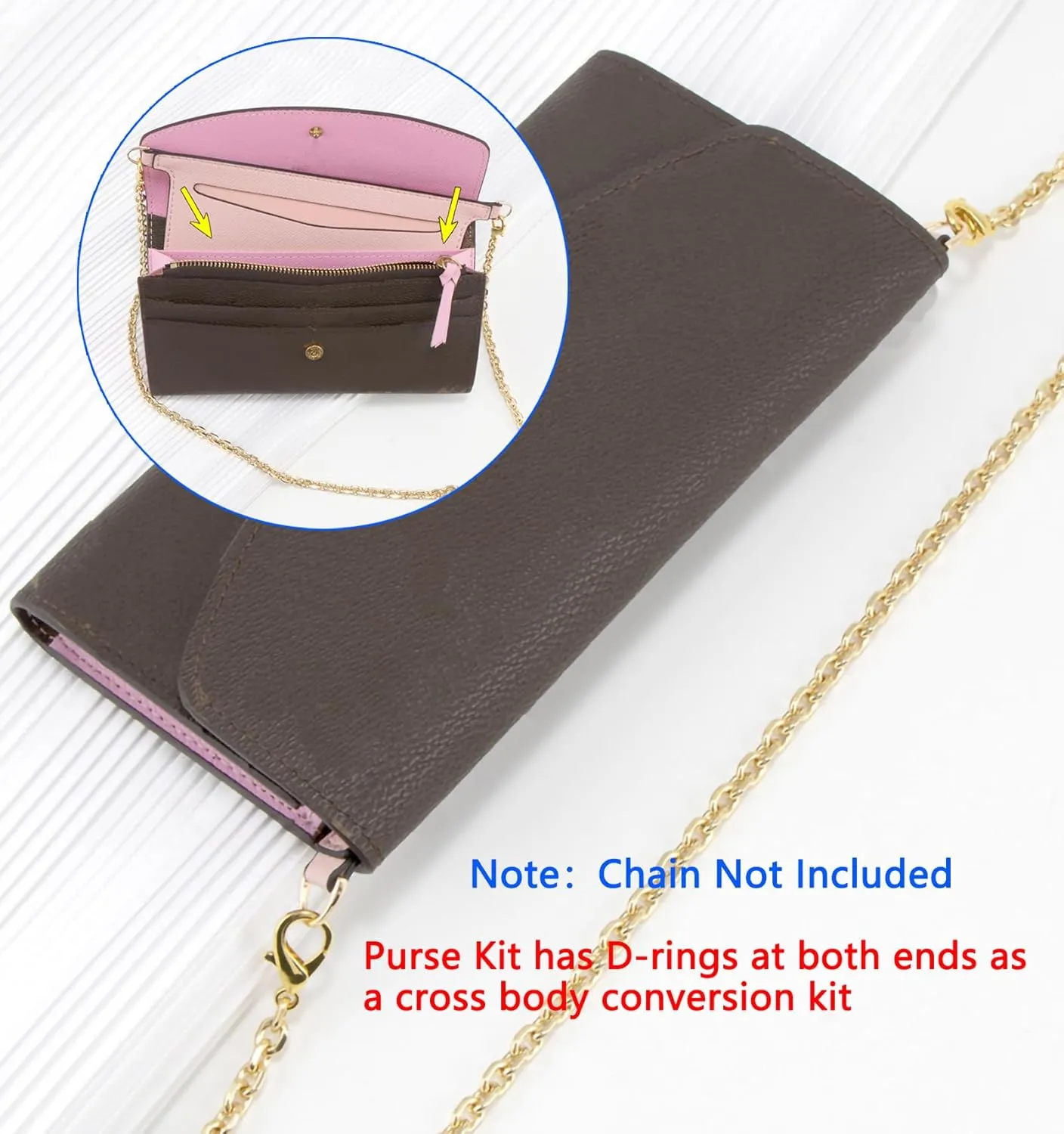 Purse Conversion Kit Compatible with Emilie Wallet,Detachable Pocket Insert for Sarah Wallet,Convert Your Wallet into Crossbody Bag with D-Ring (Fuchsia, 6.7 * 3.15in)