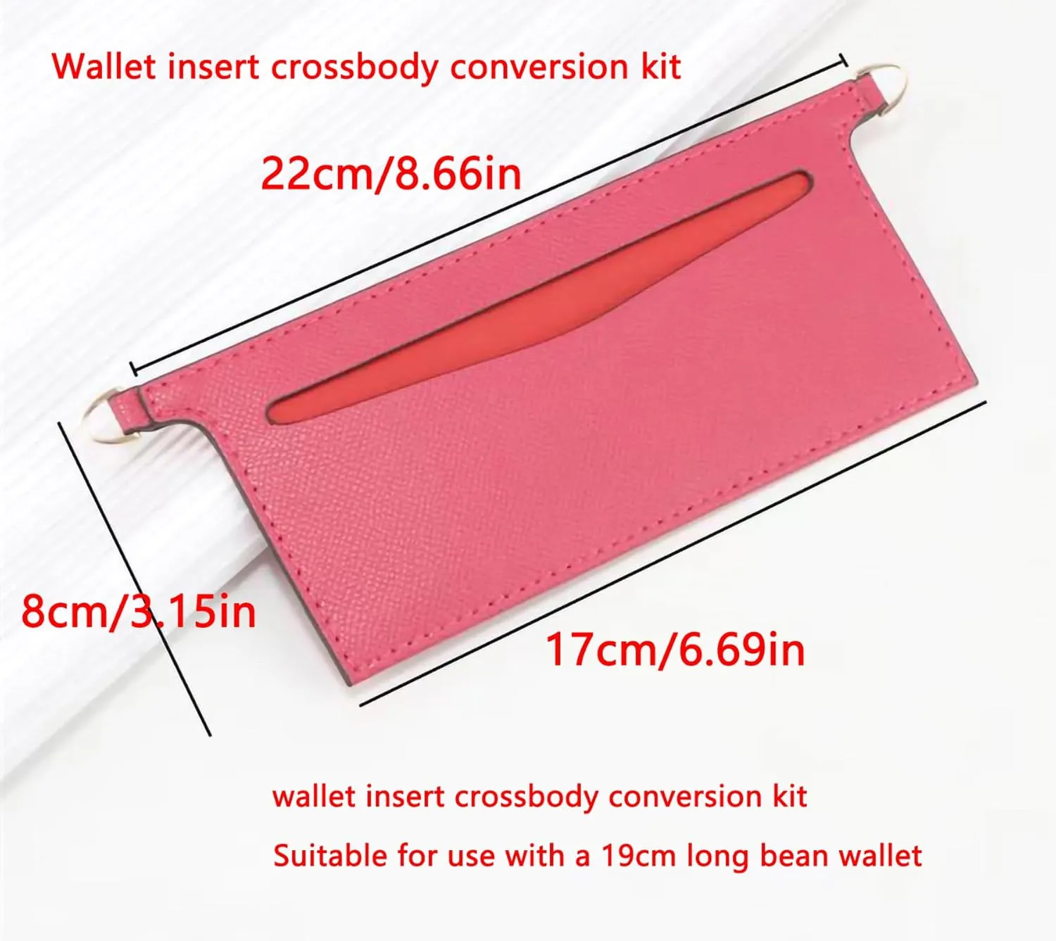 Purse Conversion Kit Compatible with Emilie Wallet,Detachable Pocket Insert for Sarah Wallet,Convert Your Wallet into Crossbody Bag with D-Ring (Fuchsia, 6.7 * 3.15in)