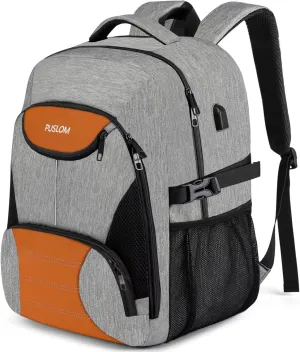 PUSLOM Backpack for Men, Extra Large Travel Laptop Backpack Work Bag with USB Charging Port, Anti Theft Water Resistant Sturdy Business College Bookbag Computer Bag Fit Laptop Up to 17.3 Inch, Grey