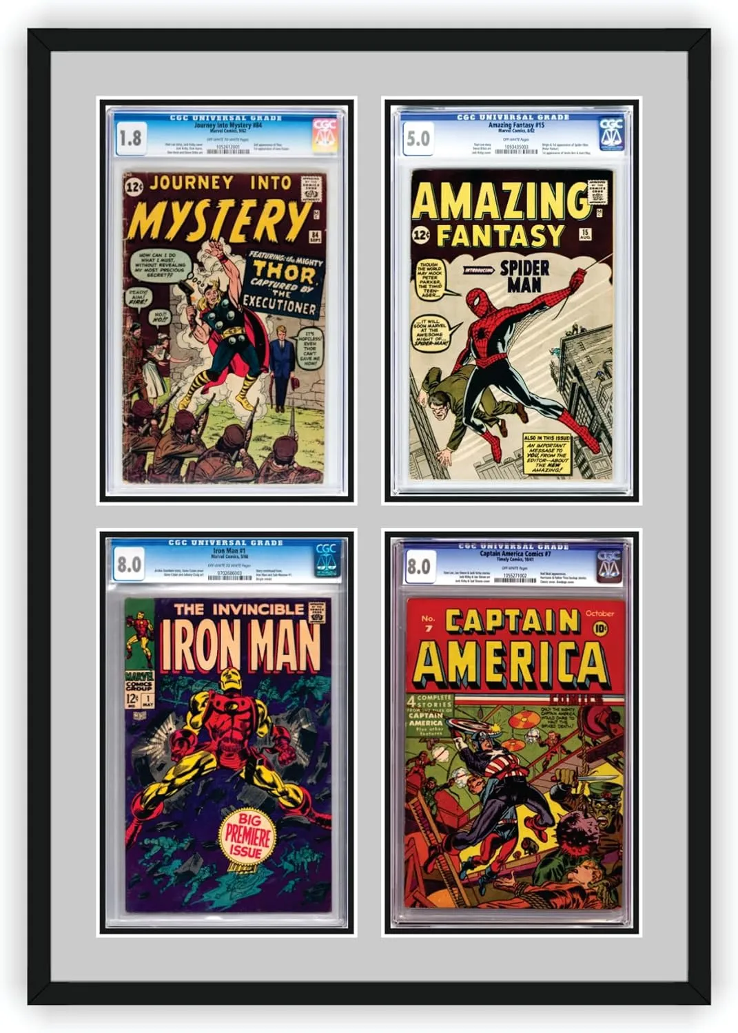 Quad (4) Graded Comic Book Frame | Black Moulding | UV Protected | Real Glass | Customized for 4 Graded Comic Books (Quad)