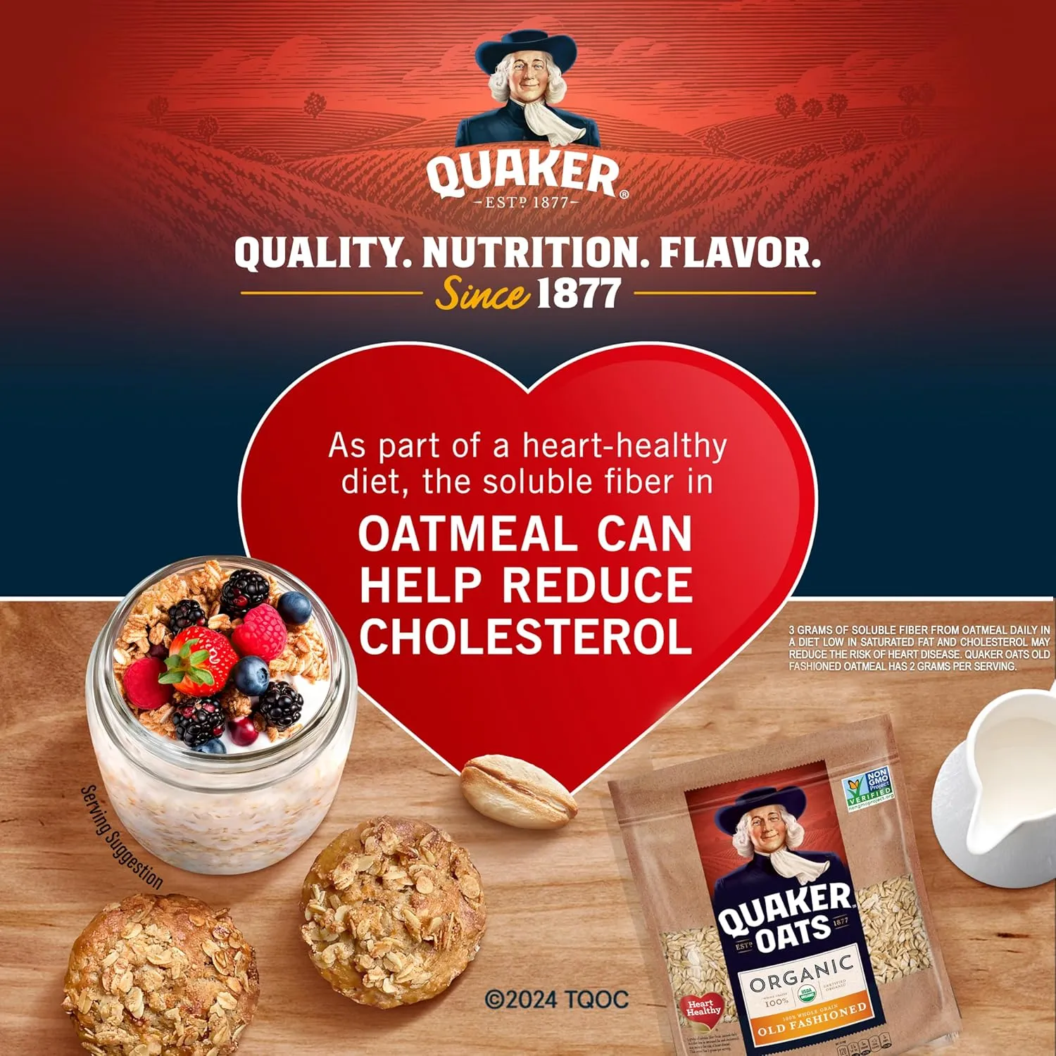 Quaker Old Fashioned Rolled Oats, USDA Organic, Non GMO Project Verified, 24oz Resealable Bags (Pack of 4)