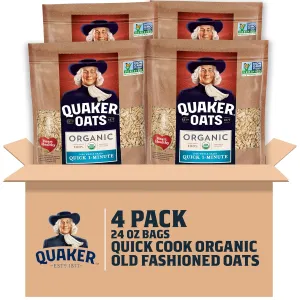 Quaker Organic Quick Cook Oatmeal, Breakfast Cereal, Non-GMO Project Verified, 24 Oz(Pack of 4)