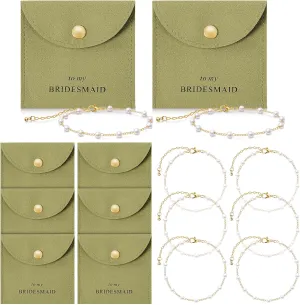 Quelay 16 Pcs Jewelry Bridesmaid Gift Pearl Bracelet Microfiber Jewelry Bag Pouch Set of 8 Jewelry Packaging bag Bridesmaid Proposal Favor for Wedding Bridal Birthday Party(Green,Button)