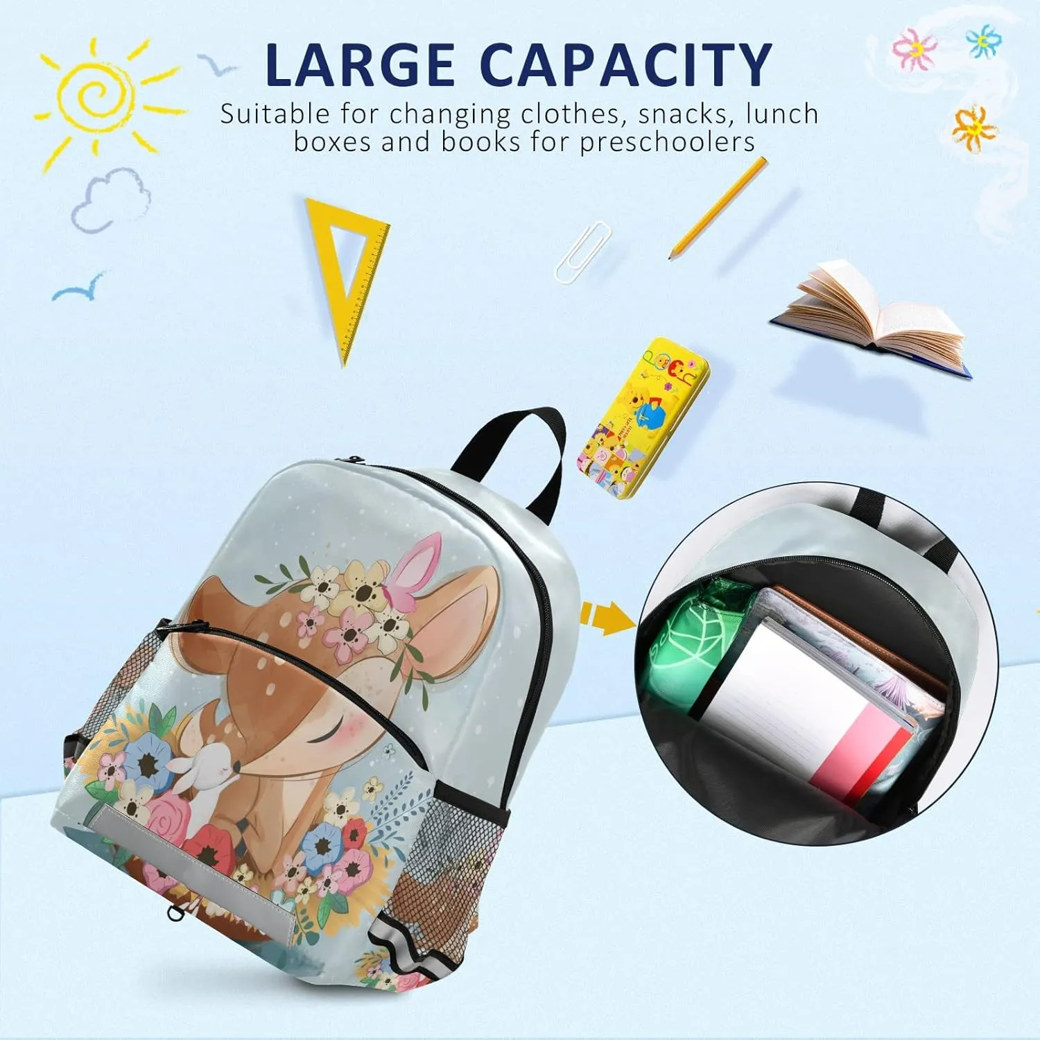 QUGRL Cute Spring Deer Kids Toddler Backpack with Leash Harness Animals Kindergarten Child Schoolbag Preschool Nursery Baby Travel Bag for Boys Girls 3-8 Years