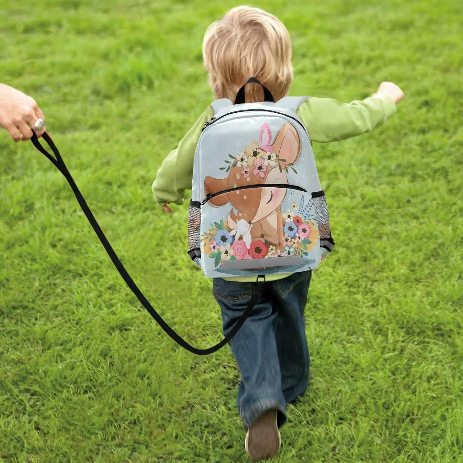 QUGRL Cute Spring Deer Kids Toddler Backpack with Leash Harness Animals Kindergarten Child Schoolbag Preschool Nursery Baby Travel Bag for Boys Girls 3-8 Years