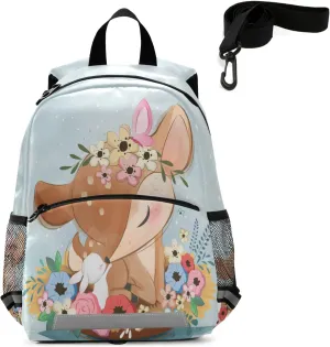 QUGRL Cute Spring Deer Kids Toddler Backpack with Leash Harness Animals Kindergarten Child Schoolbag Preschool Nursery Baby Travel Bag for Boys Girls 3-8 Years