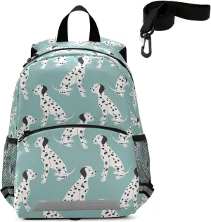 QUGRL Dalmatian Dog Kids Toddler Backpack with Leash Harness Blue Kindergarten Child Schoolbag Preschool Nursery Baby Travel Bag for Boys Girls 3-8 Years
