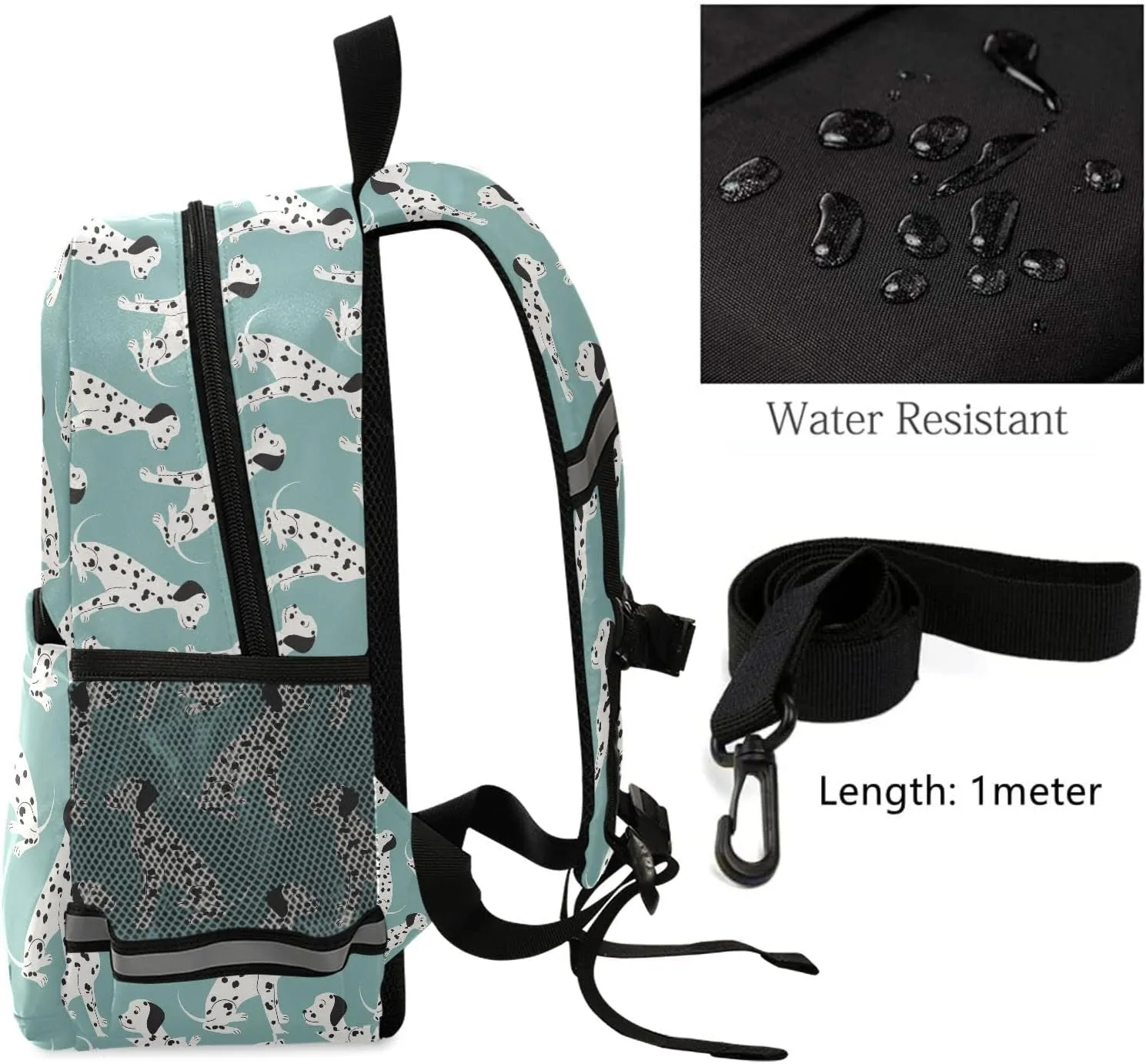 QUGRL Dalmatian Dog Kids Toddler Backpack with Leash Harness Blue Kindergarten Child Schoolbag Preschool Nursery Baby Travel Bag for Boys Girls 3-8 Years