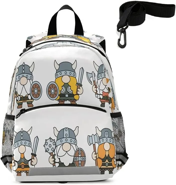QUGRL Gnomes Viking Kids Toddler Backpack with Leash Harness Creative Fantasy Kindergarten Child Schoolbag Preschool Nursery Baby Travel Bag for Boys Girls 3-8 Years