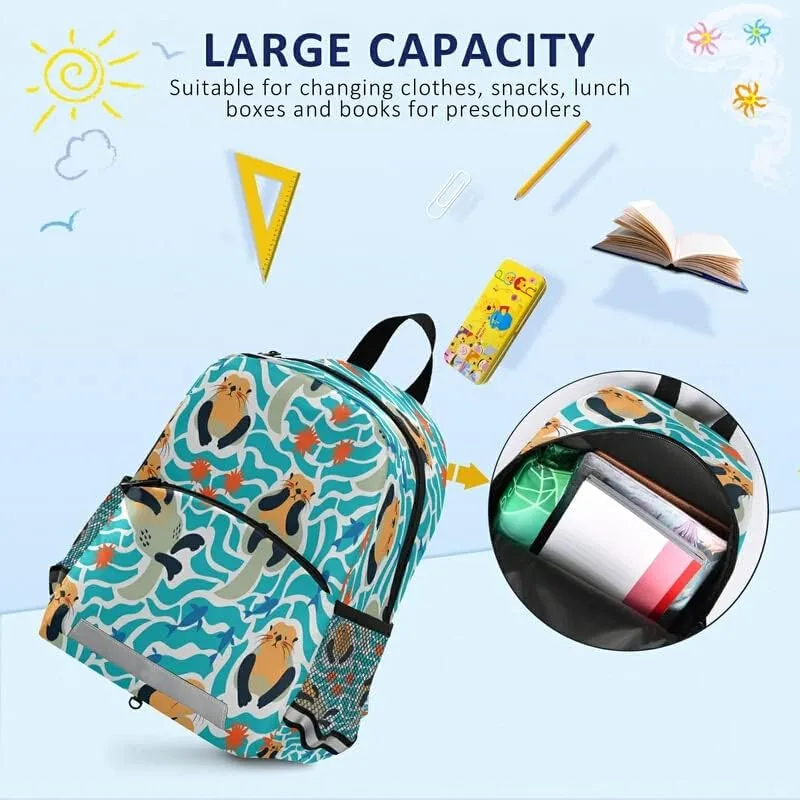 QUGRL Sea Otter Cartoon Kids Toddler Backpack with Leash Harness Cute Sealife Kindergarten Child Schoolbag Preschool Nursery Baby Travel Bag for Boys Girls 3-8 Years