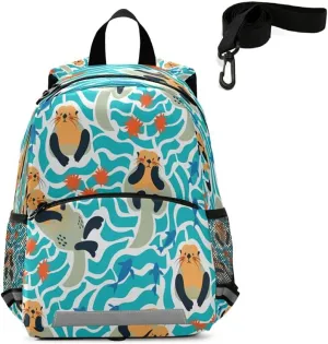 QUGRL Sea Otter Cartoon Kids Toddler Backpack with Leash Harness Cute Sealife Kindergarten Child Schoolbag Preschool Nursery Baby Travel Bag for Boys Girls 3-8 Years