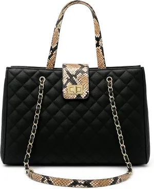 Quilted Laptop Bag for Women, 15.6 inch PU Leather Shoulder Purse Tote Business Office Messenger Casual Handbag