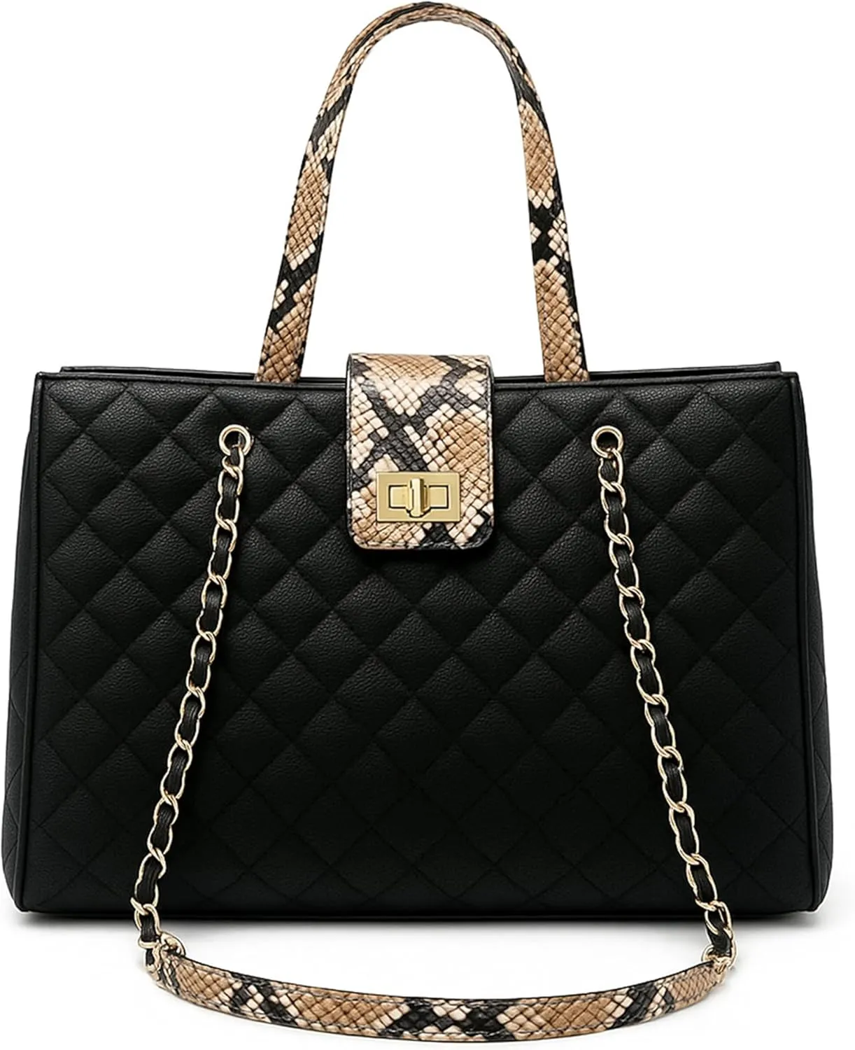 Quilted Laptop Bag for Women, 15.6 inch PU Leather Shoulder Purse Tote Business Office Messenger Casual Handbag