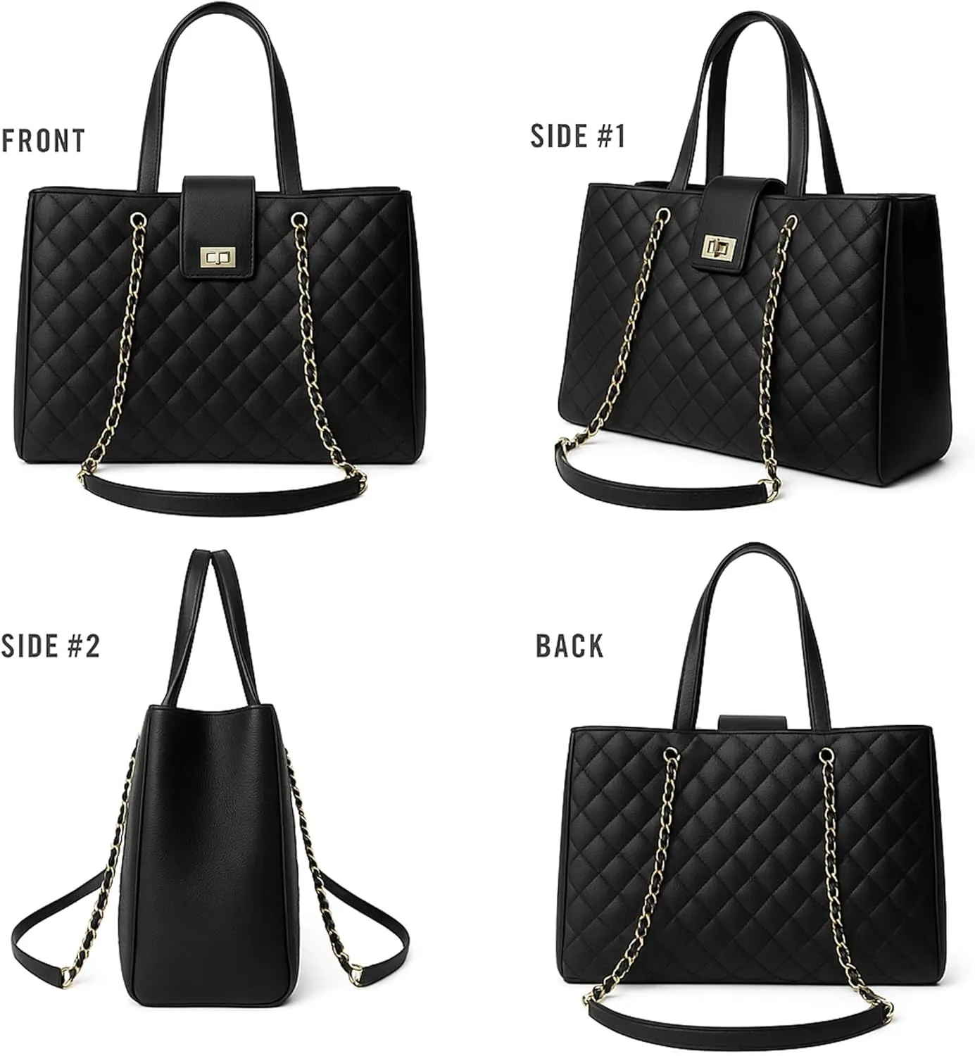 Quilted Laptop Bag for Women, 15.6 inch PU Leather Shoulder Purse Tote Business Office Messenger Casual Handbag