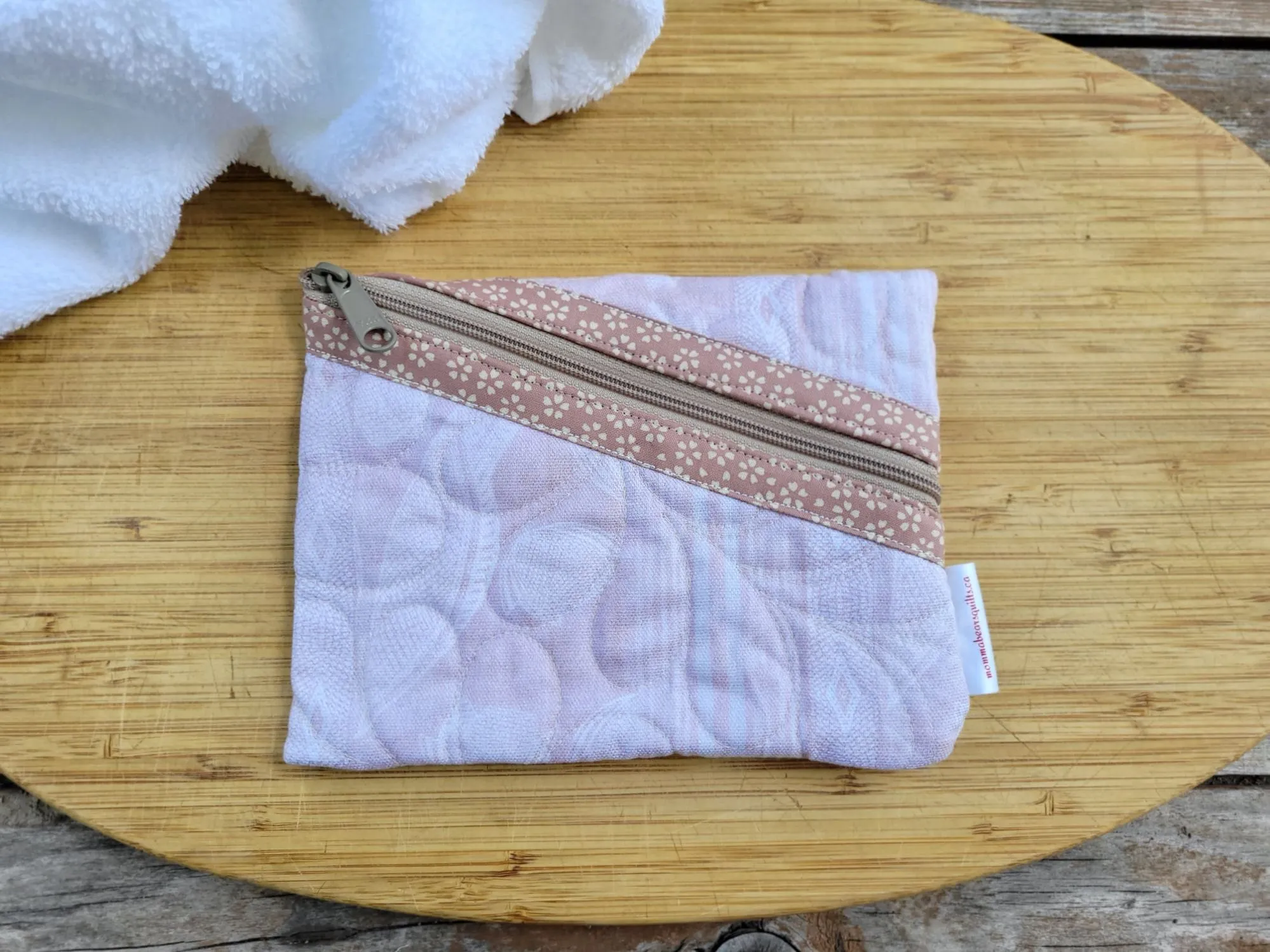 Quilted Zipper Pouch | Small Makeup Bag or Fabric Coin and Card Purse