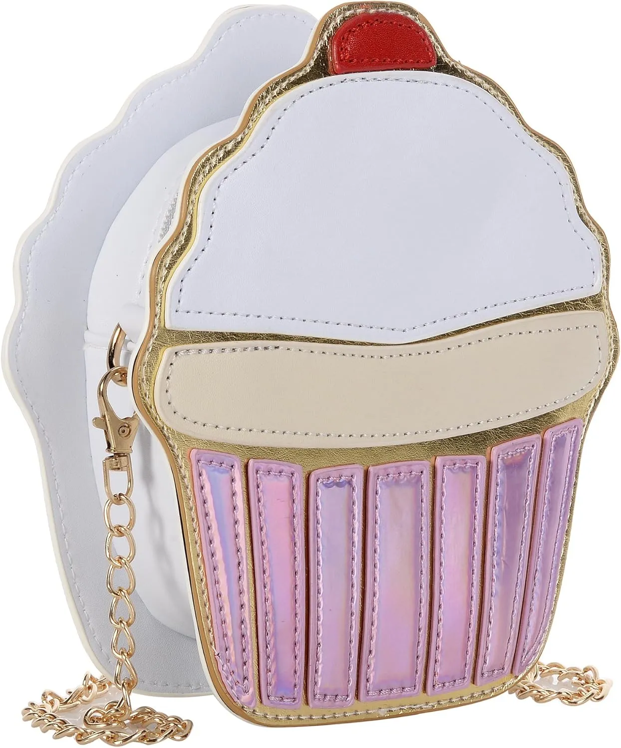 QZUnique Food Shape Cross Body Bag PU Cartoon Purse Ice Cream Sholuder Bag Handbag with Removable Chain
