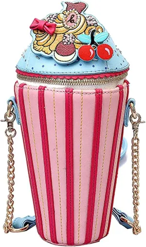QZUnique Food Shape Cross Body Bag PU Cartoon Purse Ice Cream Sholuder Bag Handbag with Removable Chain