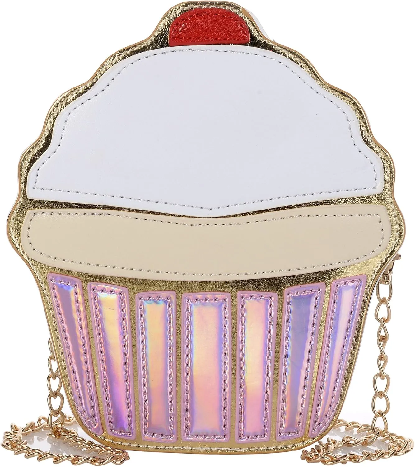 QZUnique Food Shape Cross Body Bag PU Cartoon Purse Ice Cream Sholuder Bag Handbag with Removable Chain