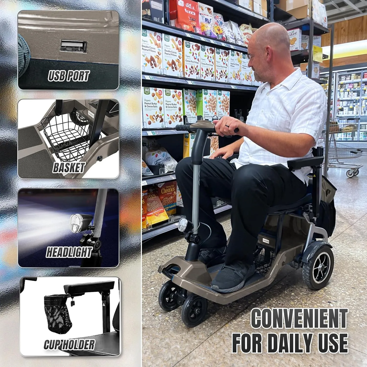 R3b-Mobility Scooters for Seniors Adults Ultra Lightweight Electric Powered Folding 4 Wheel Mobility Scooter with Headlight Cup Holder, Compact & Convenient for Travel Airline Approved, Gray