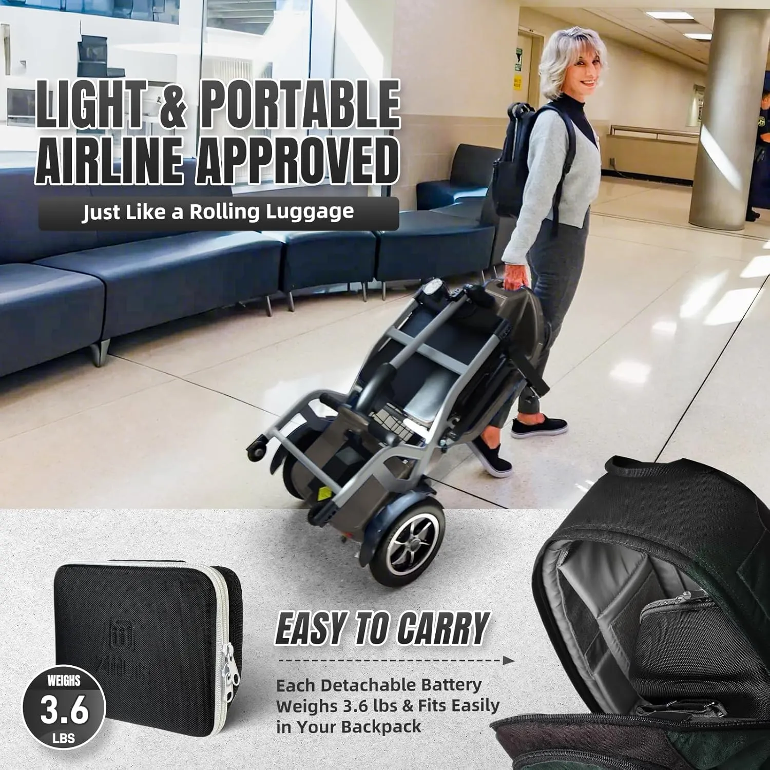 R3b-Mobility Scooters for Seniors Adults Ultra Lightweight Electric Powered Folding 4 Wheel Mobility Scooter with Headlight Cup Holder, Compact & Convenient for Travel Airline Approved, Gray
