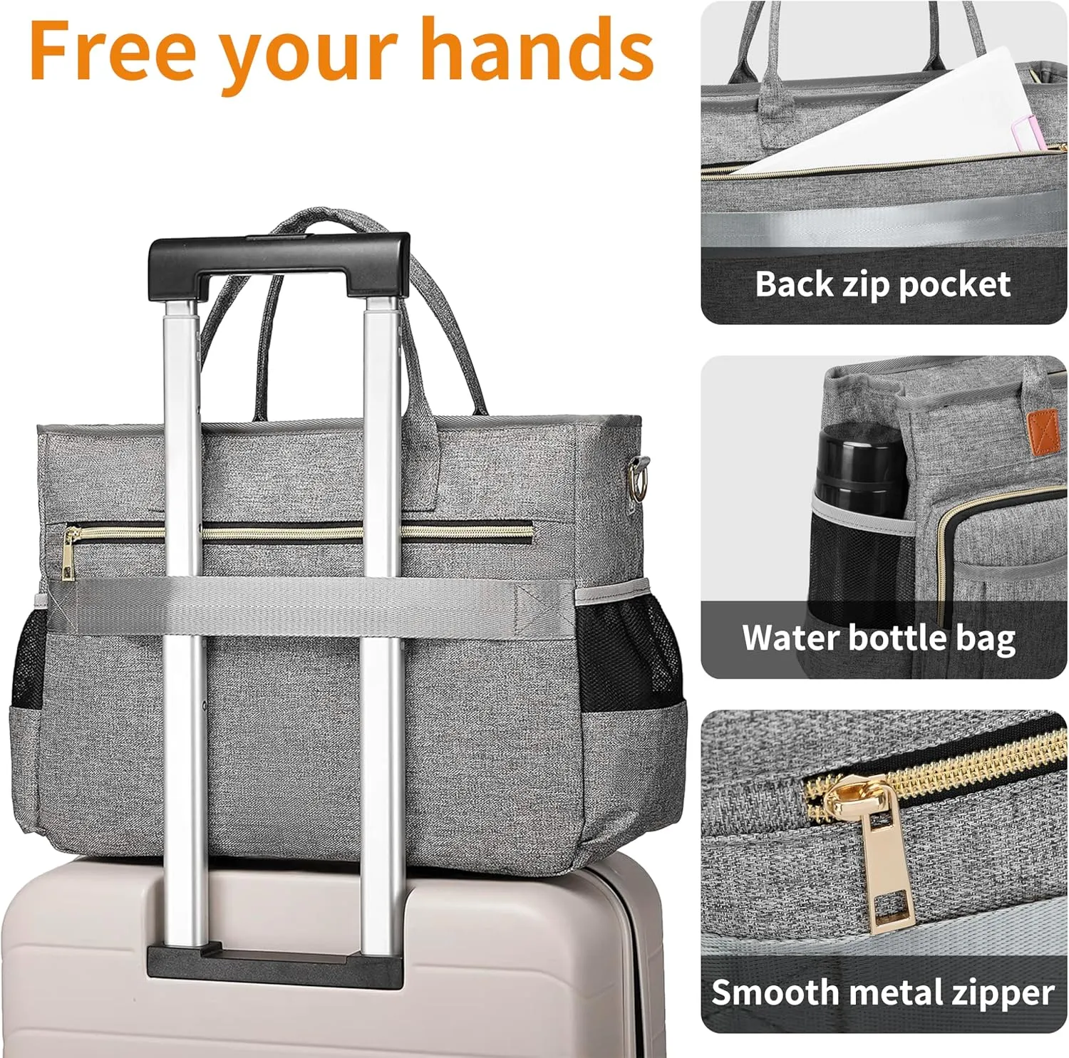 Rabjen Nurse Tote Bag for Work with Padded 15.6” Laptop Sleeve, Medical Supplies Shoulder Bag for Home Health Care
