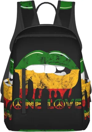 Rasta Reggae Lips Mouth Jamaican Music Kissing One Loves Casual Backpacks Laptop Backpack Outdoor Travel Rucksack Sport Carry-On Daypack Lightweight Bag with Multi-Pockets