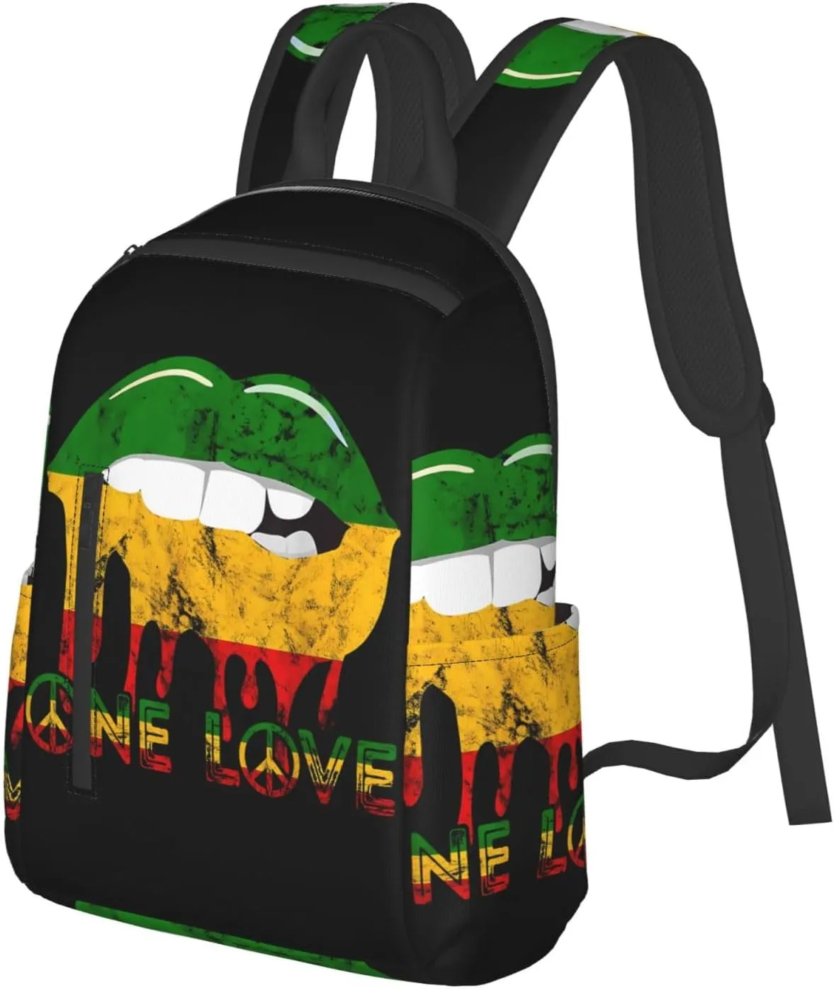 Rasta Reggae Lips Mouth Jamaican Music Kissing One Loves Casual Backpacks Laptop Backpack Outdoor Travel Rucksack Sport Carry-On Daypack Lightweight Bag with Multi-Pockets