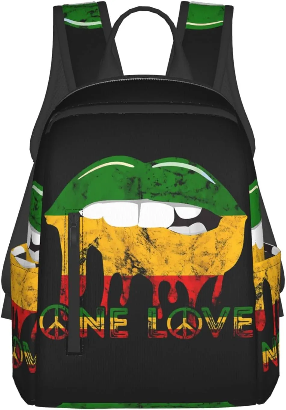 Rasta Reggae Lips Mouth Jamaican Music Kissing One Loves Casual Backpacks Laptop Backpack Outdoor Travel Rucksack Sport Carry-On Daypack Lightweight Bag with Multi-Pockets
