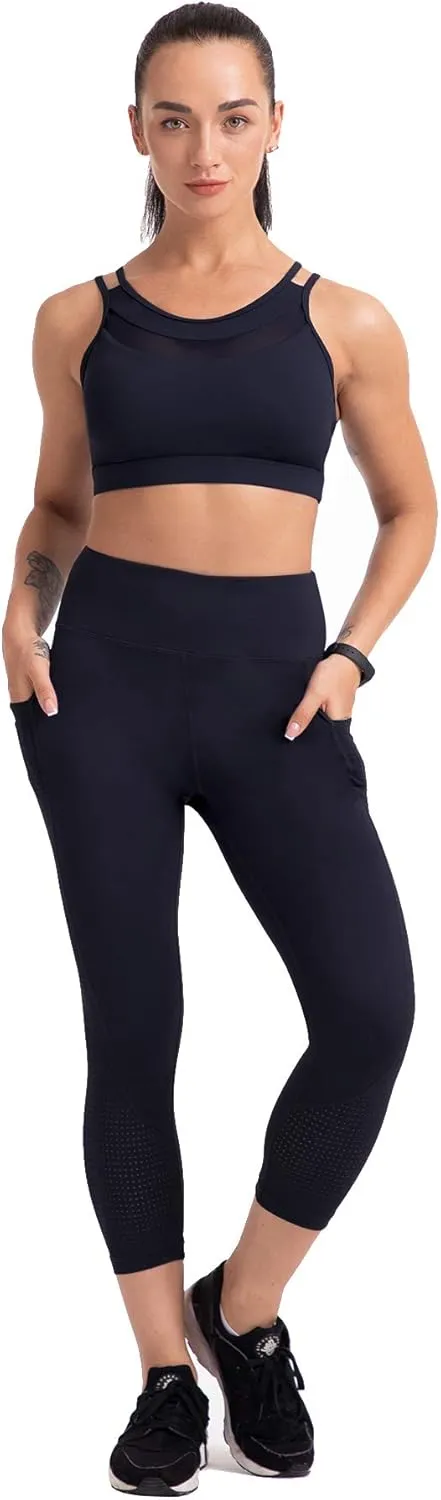 RAYPOSE Womens Workout Leggings for Women with Pockets Plus Size Gym High Waist Capri Yoga Pants Women with Mesh Cut Out