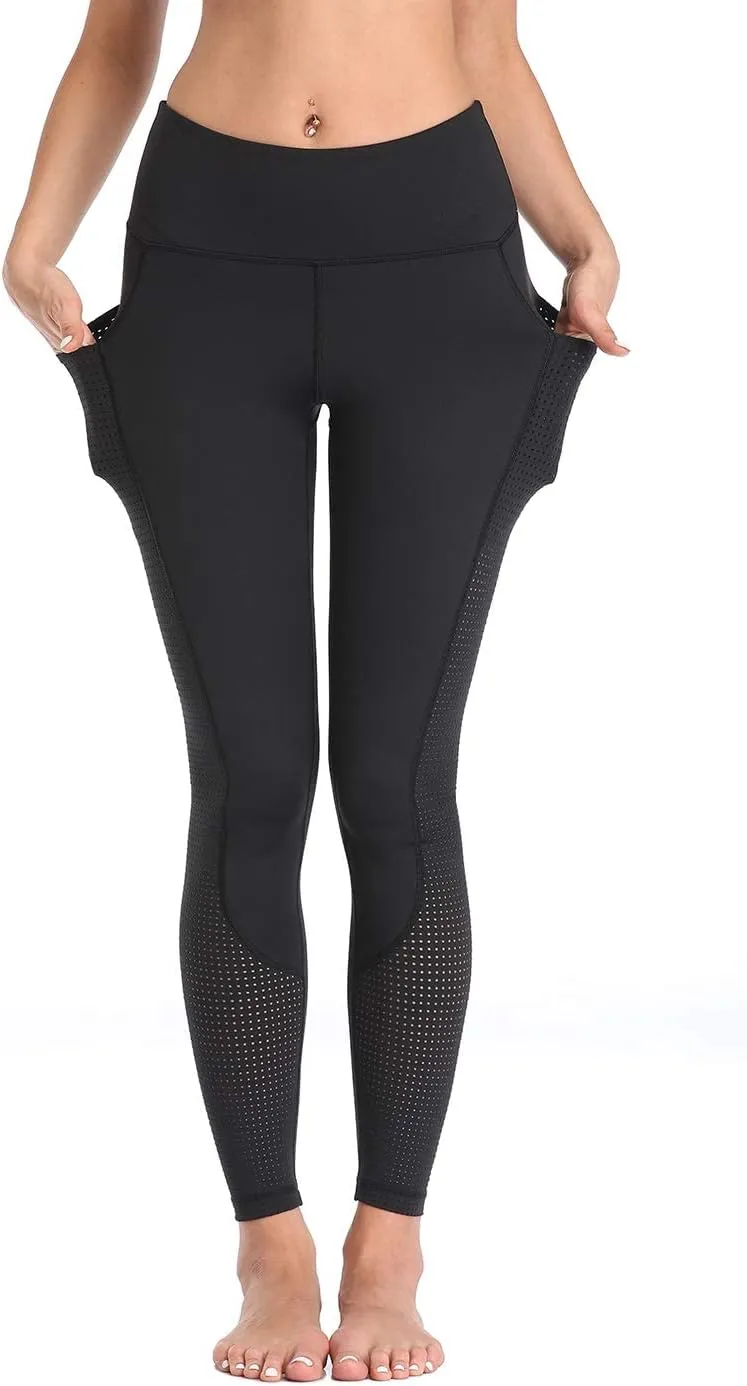 RAYPOSE Womens Workout Leggings for Women with Pockets Plus Size Gym High Waist Capri Yoga Pants Women with Mesh Cut Out