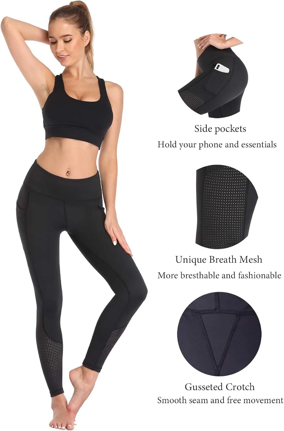 RAYPOSE Womens Workout Leggings for Women with Pockets Plus Size Gym High Waist Capri Yoga Pants Women with Mesh Cut Out