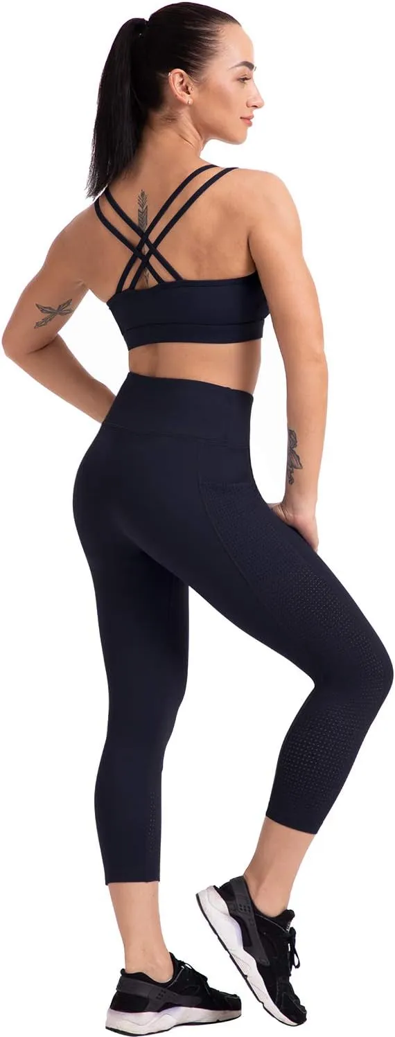 RAYPOSE Womens Workout Leggings for Women with Pockets Plus Size Gym High Waist Capri Yoga Pants Women with Mesh Cut Out