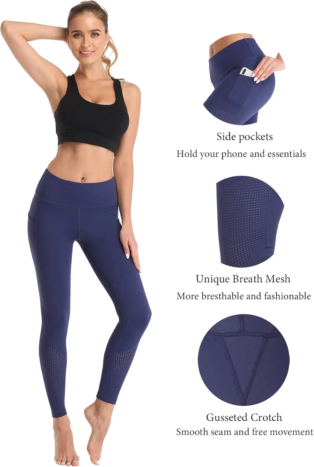 RAYPOSE Womens Workout Leggings for Women with Pockets Plus Size Gym High Waist Capri Yoga Pants Women with Mesh Cut Out