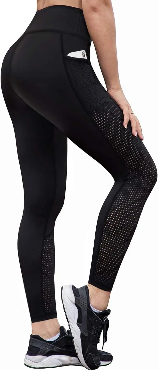 RAYPOSE Womens Workout Leggings for Women with Pockets Plus Size Gym High Waist Capri Yoga Pants Women with Mesh Cut Out