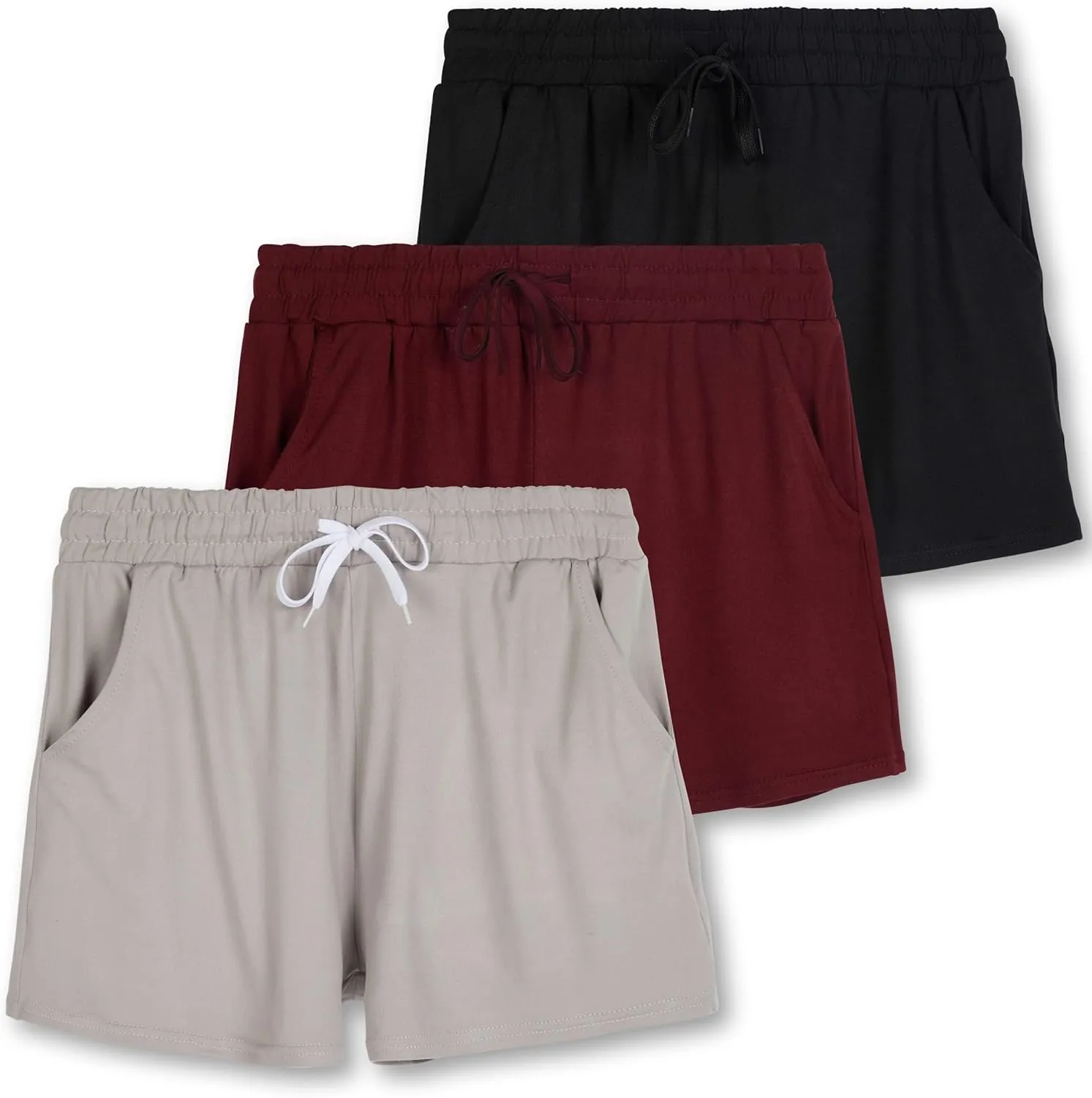 Real Essentials 3 Pack: Womens Ultra-Soft Athletic Lounge Casual Sweat Shorts with Pockets (Available in Plus Size)