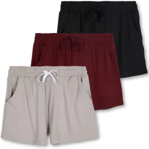 Real Essentials 3 Pack: Womens Ultra-Soft Athletic Lounge Casual Sweat Shorts with Pockets (Available in Plus Size)