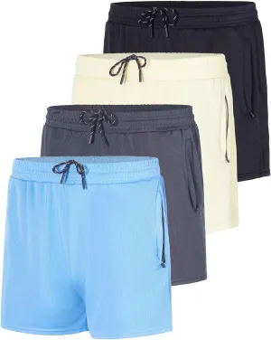 Real Essentials 4 Pack: Men's Mesh Athletic Running Zipper Shorts Quick Dry Workout 7"/ 5"/ 3" Sports Gym Basketball Hiking