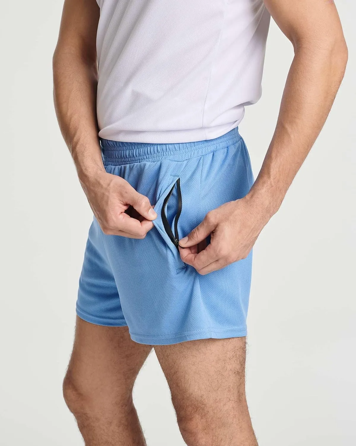 Real Essentials 4 Pack: Men's Mesh Athletic Running Zipper Shorts Quick Dry Workout 7"/ 5"/ 3" Sports Gym Basketball Hiking