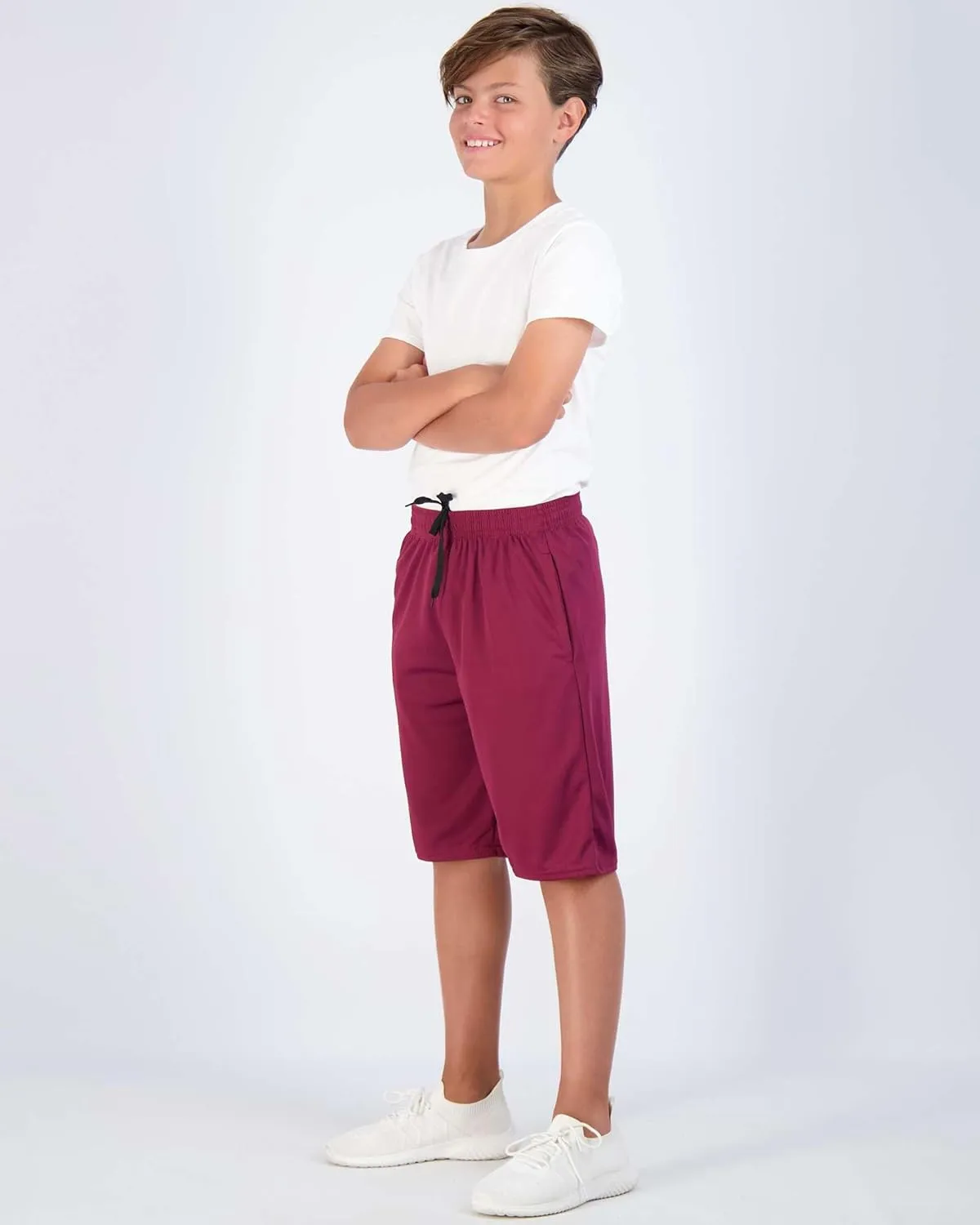 Real Essentials Boys' 5-Pack Mesh Active Athletic Performance Basketball Shorts with Pockets