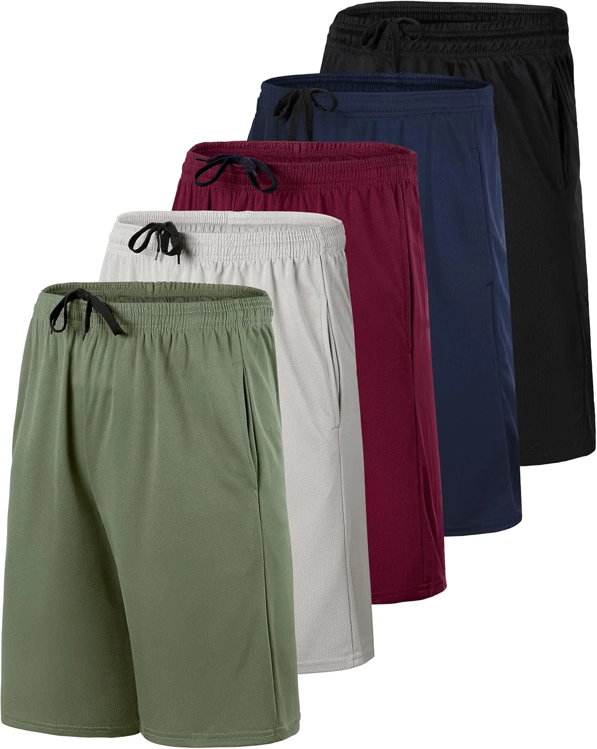 Real Essentials Boys' 5-Pack Mesh Active Athletic Performance Basketball Shorts with Pockets