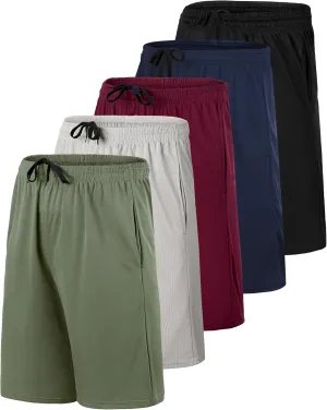 Real Essentials Boys' 5-Pack Mesh Active Athletic Performance Basketball Shorts with Pockets
