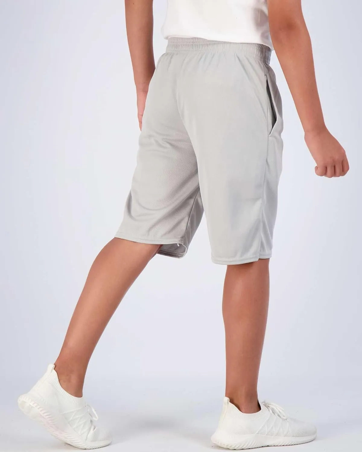 Real Essentials Boys' 5-Pack Mesh Active Athletic Performance Basketball Shorts with Pockets