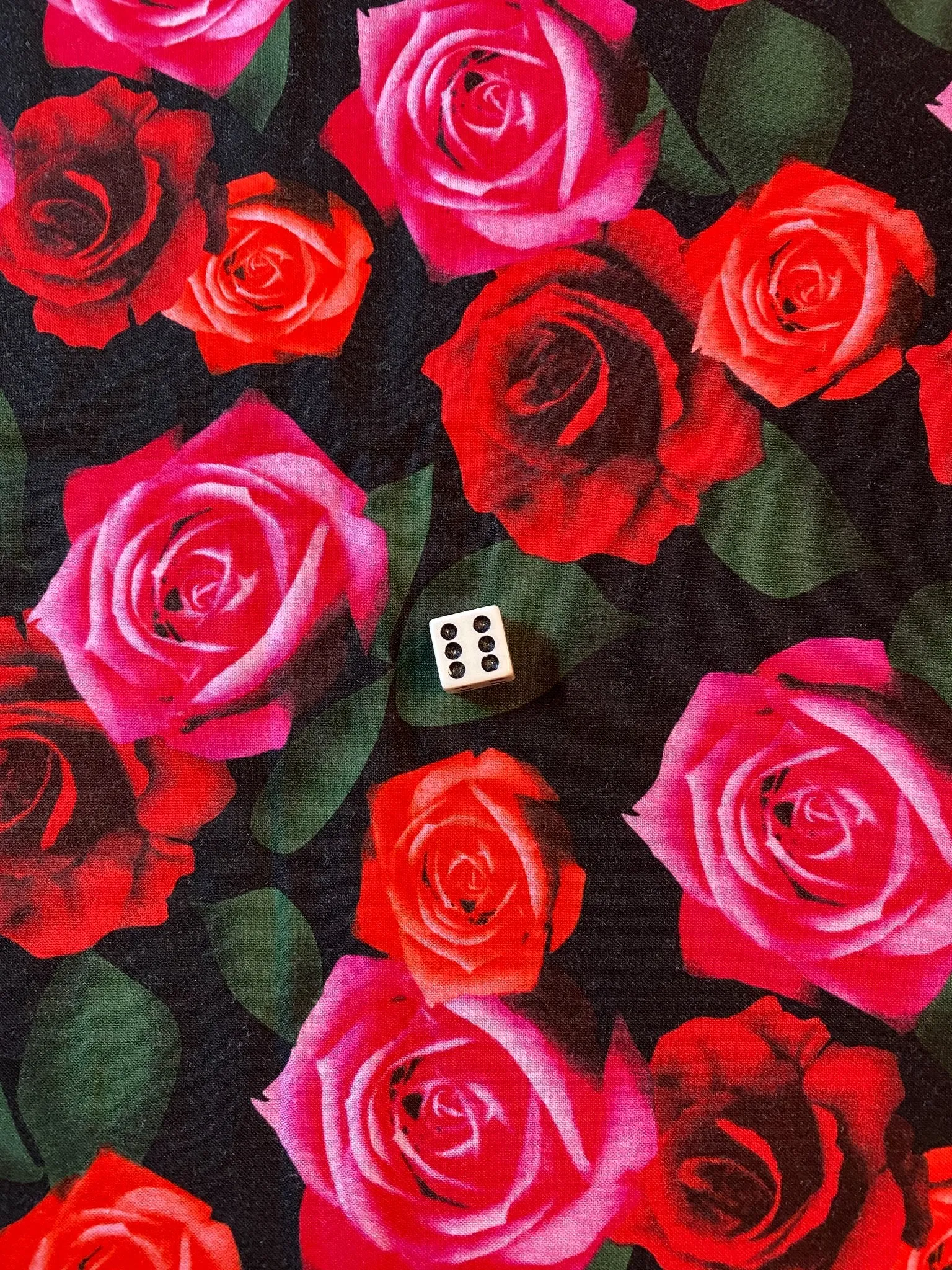 Realistic Roses, 1 yd cotton fabric red pink on black, JoAnns, washed,ironed