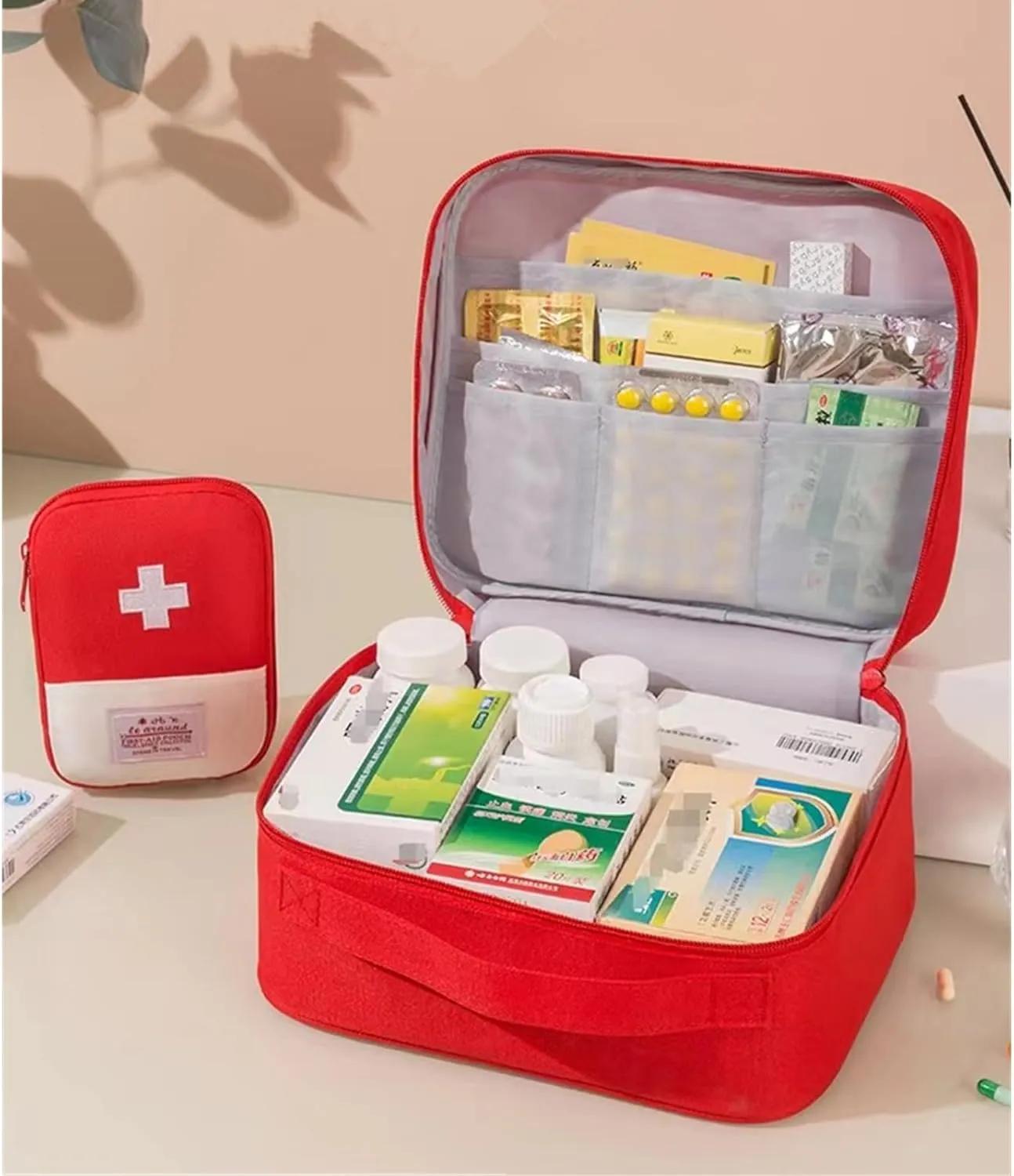 Red First Aid Bag Empty 1st Aid Bag Medical Travel Case First Responder Emergency Storage Compact Medicine Bags for Car Home Office Kitchen Sport Outdoors (Blue)