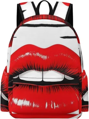 Red Lips Kiss Print Laptop Backpacks Casual Shoulder Bag Travel Daypack Fashion for Men Women