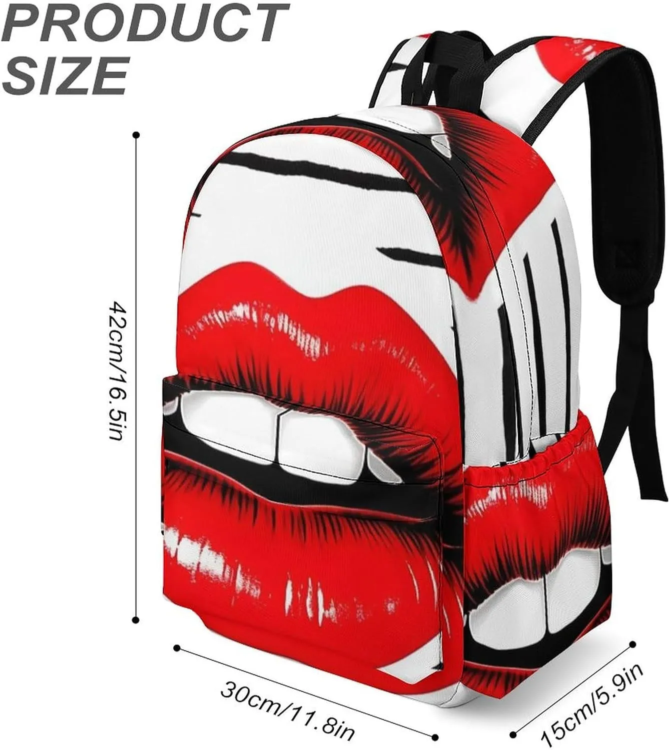 Red Lips Kiss Print Laptop Backpacks Casual Shoulder Bag Travel Daypack Fashion for Men Women