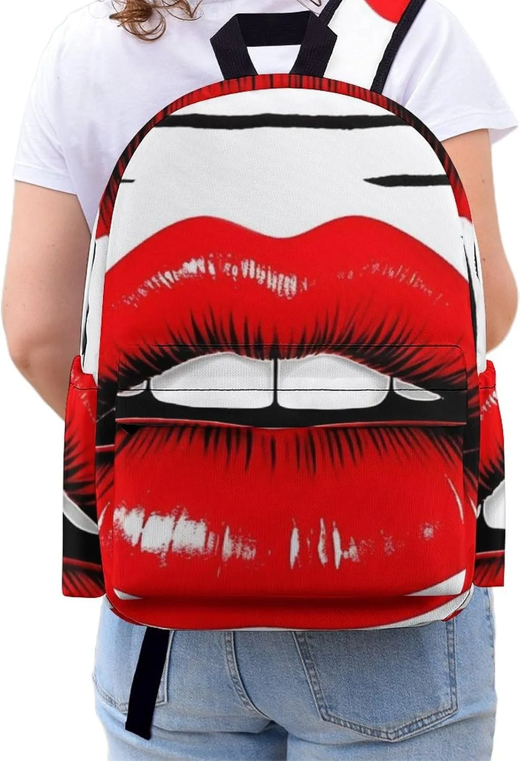 Red Lips Kiss Print Laptop Backpacks Casual Shoulder Bag Travel Daypack Fashion for Men Women
