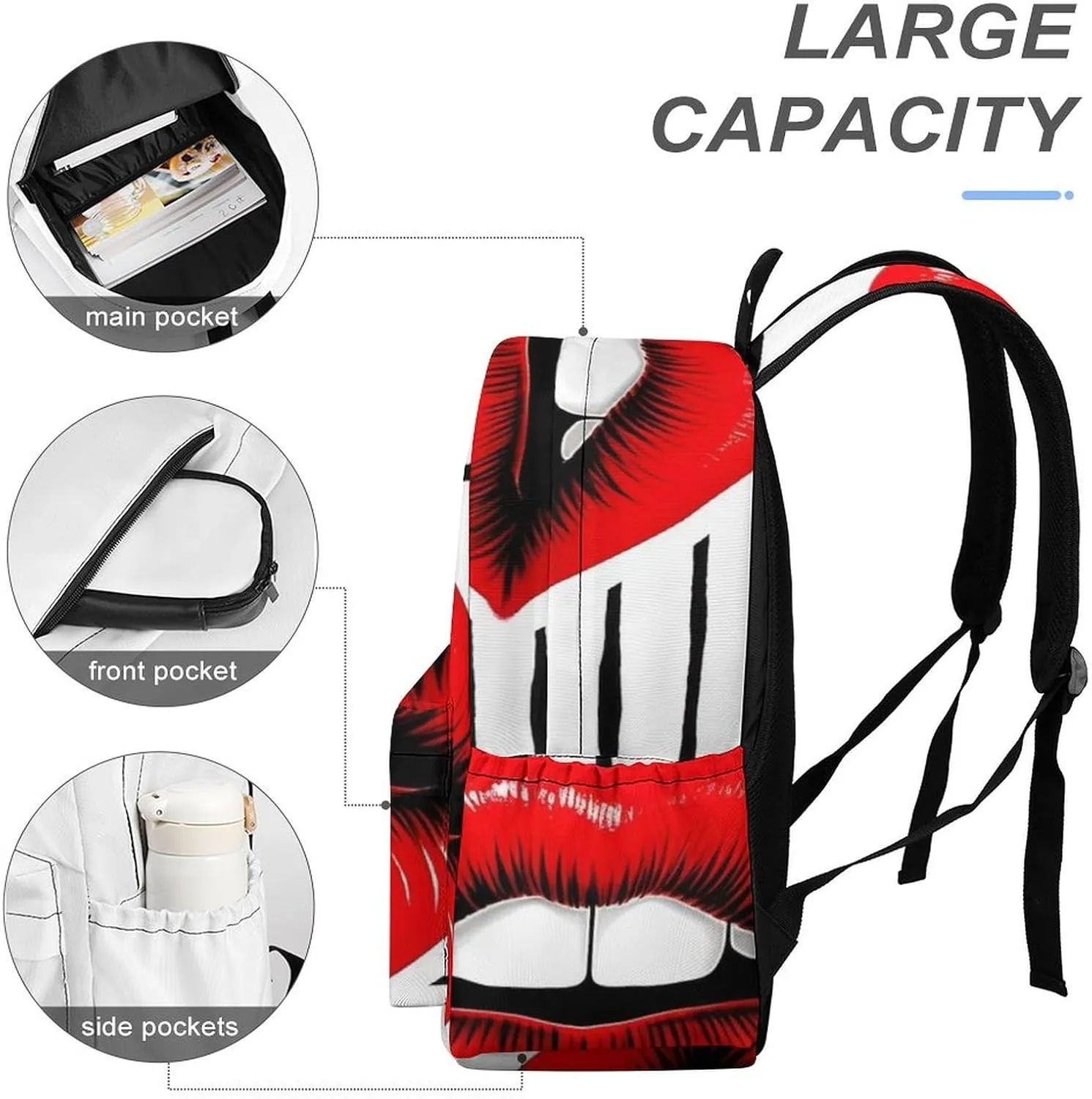 Red Lips Kiss Print Laptop Backpacks Casual Shoulder Bag Travel Daypack Fashion for Men Women