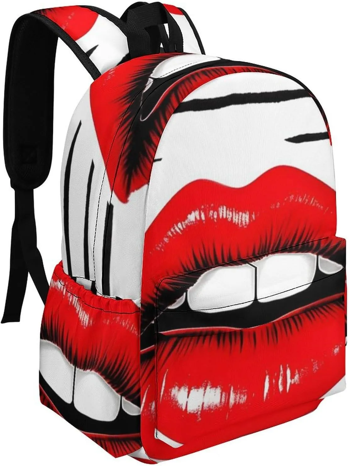 Red Lips Kiss Print Laptop Backpacks Casual Shoulder Bag Travel Daypack Fashion for Men Women